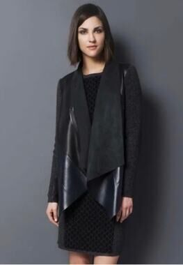 Quinn Drape Front Asymmetrical Black Lambskin Leather Cashmere Moto Jacket M
